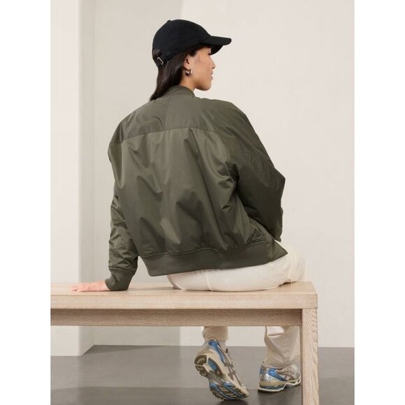 Athleta Sateen Olive Bomber Jacket NWT Large $199 Green - Picture 2 of 8